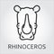 Black icon style line art, head wild animal rhino, rhinoceros.