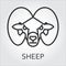 Black icon style line art, head wild animal sheep, ram.