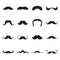 Black icons of moustaches isolated on a white background