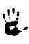 Black imprint left palm person hand on white background