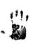 Black imprint right palm person hand on white background