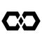 Black infinity symbol icon - hexagonal shape. Simple flat vector design element