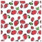 Black ink doodle hand drawn isolated strawberry seamless pattern on white background.