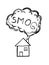 Black Ink Hand Drawing of Smoke Coming from House Chimney, Smog Air Pollution Concept