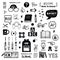 Black ink and silhouette kids back to school and educational icons set on white