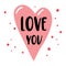 Black inscription Love you on pink stylized heart. Vector template.