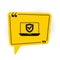Black Insurance online icon isolated on white background. Security, safety, protection, protect concept. Yellow speech