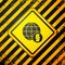 Black International law icon isolated on yellow background. Global law logo. Legal justice verdict world. Warning sign