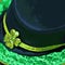 Black Irish Hat, green brim, gold band with a shamrock