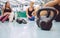 Black iron kettlebell on the floor of fitness