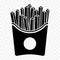 Black isolated french fries icon. French fries in a paper box.