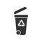 Black isolated icon of container on white background. Silhouette of bin for trash.