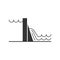 Black isolated icon of hydroelectric power station on white background. Silhouette of hydroelectric power station.