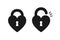 Black isolated icon of locked and unlocked heart shape lock on white background. Set of Silhouette of locked and unlocked heart sh