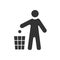 Black isolated icon of man throw garbage to dustbinon white background. Silhouette of man throw trash to bin.