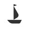 Black isolated icon of sail boat on white background. Silhouette of sailboat.