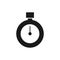 Black isolated icon of stop watch on white background. Silhouette of stopwatch. Flat design