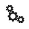 Black isolated icon of three cogwheels on white background. Silhouette of gear wheel. Flat design. Settings