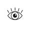 Black isolated line icon of eye with eyelash on white background. Icon of open eye. Vision