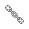 Black isolated outline icon of broken chain on white background. Line Icon of chain Weak link.