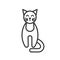 Black isolated outline icon of cat on white background. Line Icon of cat, front view.
