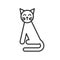 Black isolated outline icon of cat on white background. Line Icon of sitting cat.