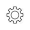 Black isolated outline icon of cogwheel on white background. Line icon of gear wheel. Settings