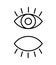 Black isolated outline icon of eye with eyelash on white background. Set of line Icon of open and closed eyes. Vision