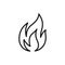 Black isolated outline icon of flame, fire on white background. Line Icon of bonfire