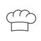Black isolated outline icon of hat of chef on white background. Line Icon of cook cap.