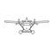 Black isolated outline icon of hydroplane on white background. Line Icon of seaplane.