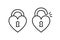 Black isolated outline icon of locked and unlocked heart shape lock on white background. Set of Line Icon of heart shape lock.