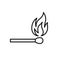 Black isolated outline icon of matchstick on white background. Line icon of match stick