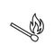 Black isolated outline icon of matchstick on white background. Line icon of match stick