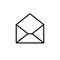 Black isolated outline icon of postal envelope on white background. Line Icon of opened envelope Email, mail.