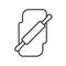 Black isolated outline icon of rolling pin with dough on white background. Line Icon of rolling-pin with pastry.