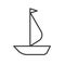 Black isolated outline icon of sail boat on white background. Line Icon of sailboat.