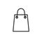 Black isolated outline icon of shopping bag on white background. Line Icon of package