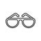 Black isolated outline icon of sunglasses on white background. Line Icon of glasses.