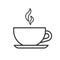 Black isolated outline icon of tea cup on white background. Line Icon of teacup.