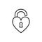 Black isolated outline icon of unlocked heart shape lock on white background Line Icon of heart shape lock.