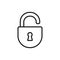 Black isolated outline icon of unlocked lock on white background Line Icon of padlock.