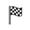 Black isolated outline icon of waving checkered flag on white background. Line Icon of finish flag