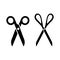 Black isolated scissors symbols. Open hairdresser or sewing scissors icons.