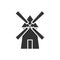 Black isolated silhouette of mill on white background. Icon of windmill.