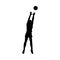 Black isolated silhouette of woman catching a volleyball