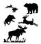 Black isolated silhouettes of wild   animals European and North American forests on white background