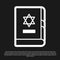 Black Jewish torah book icon  on black background. On the cover of the Bible is the image of the Star of David. Vector