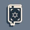 Black Jewish torah book icon isolated on grey background. The Book of the Pentateuch of Moses. On the cover of the Bible