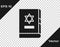 Black Jewish torah book icon isolated on transparent background. On the cover of the Bible is the image of the Star of